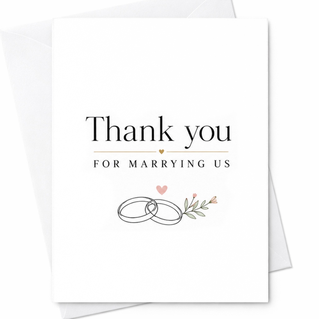 Thank You For Marrying Us Wedding Officiant Card, Thank You For Minister, Pastor, Celebrant With Rings C2038