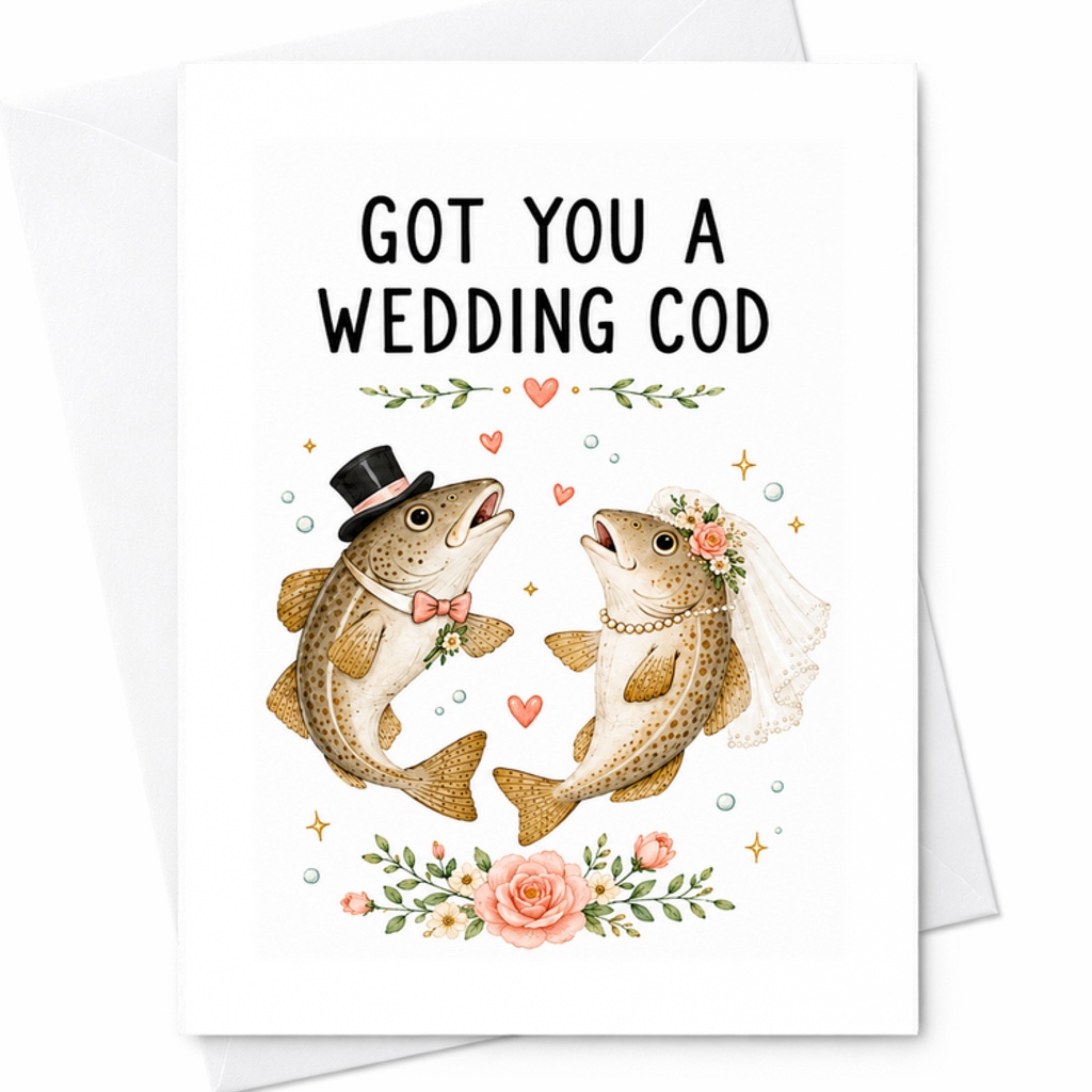 Got You A Wedding Cod Funny Wedding Card, Fish Wedding Pun Card For Bride And Groom, Newlywed Congratulations C2039