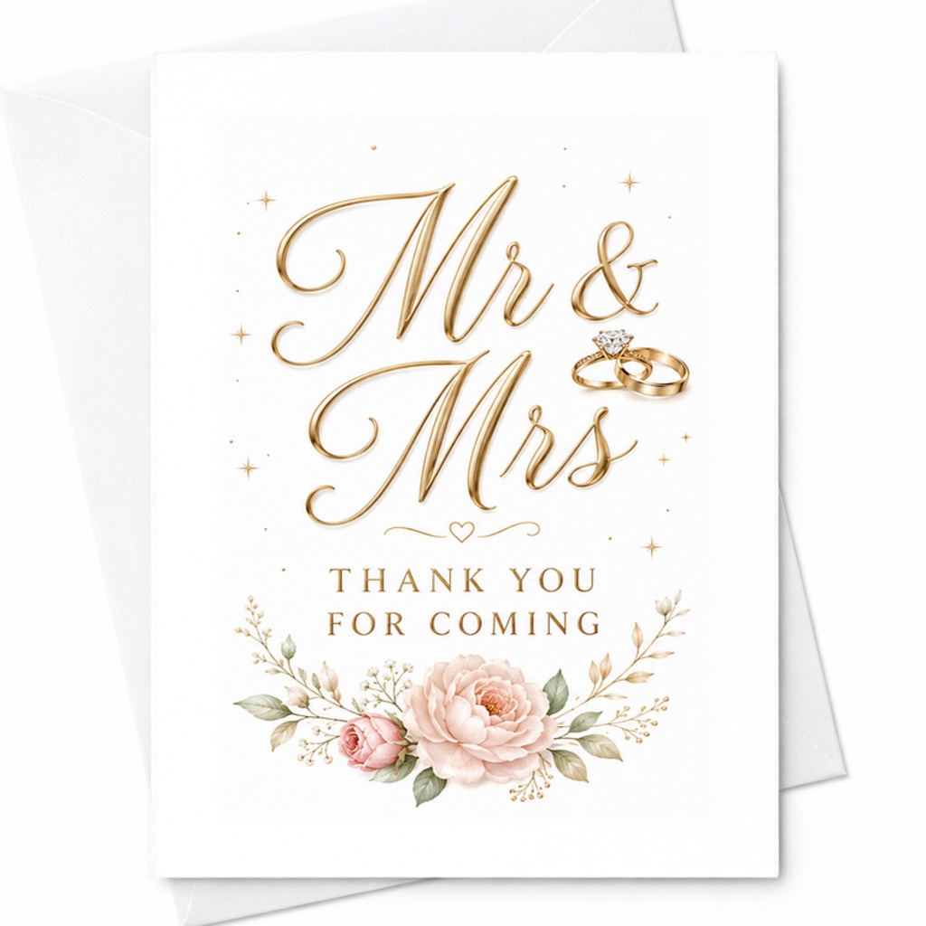 Mr & Mrs Thank You For Coming Wedding Favor Card, Wedding Reception Thank You Card For Guests And Family C2043