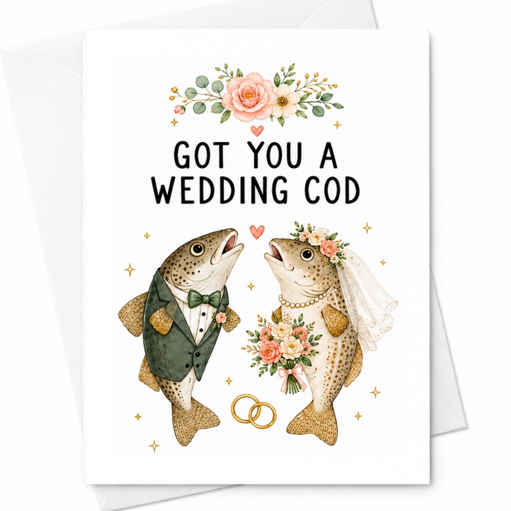 Got You A Wedding Cod Funny Wedding Card, Fish Wedding Pun For Bride And Groom, Newlywed Congratulations C2040
