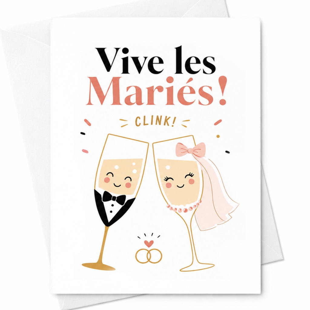Vive Les Mariés Funny Wedding Card, Champagne Toast Wedding Congratulations Card For Newlyweds And Groom Bride C2048
