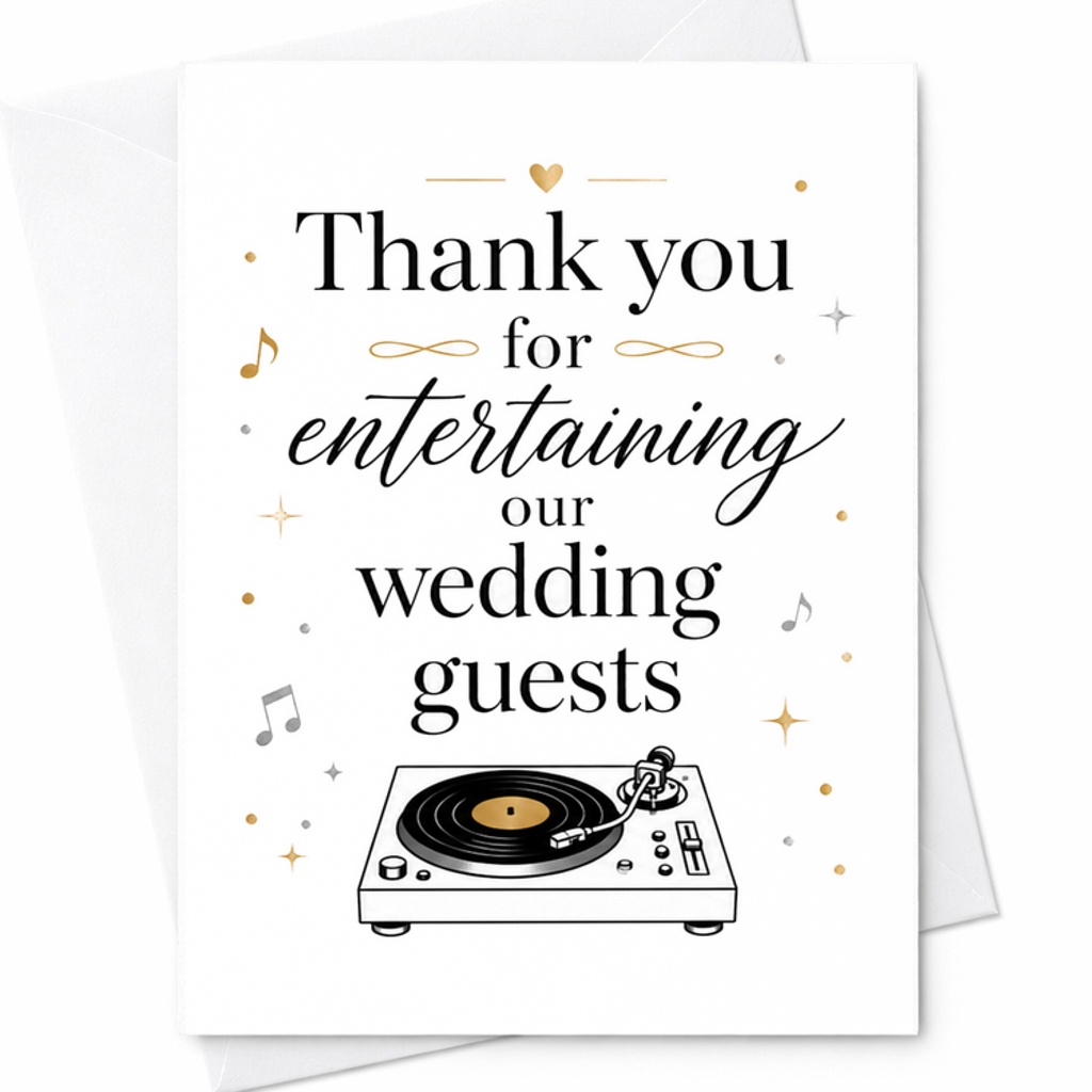 Thank You For Entertaining Our Wedding Guests Card, Wedding DJ Thank You Card From Bride And Groom C2059