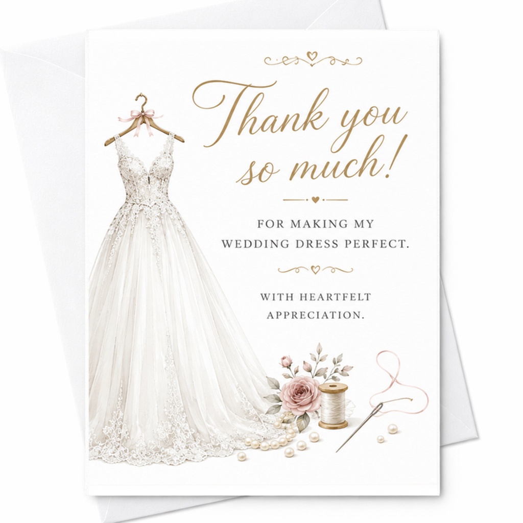 Thank You So Much For Making My Wedding Dress Perfect Card, Seamstress Thank You Card From The Bride C2064