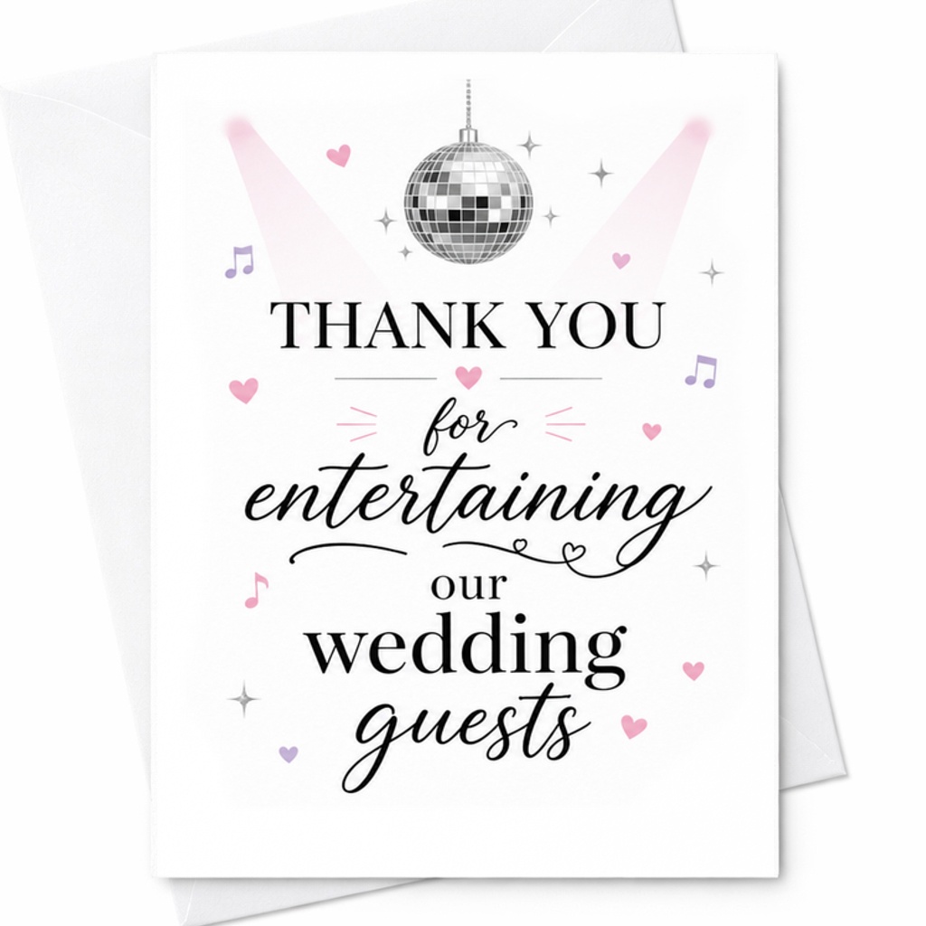 Thank You For Entertaining Our Wedding Guests Card, Wedding DJ Thank You Card From Bride And Groom C2060
