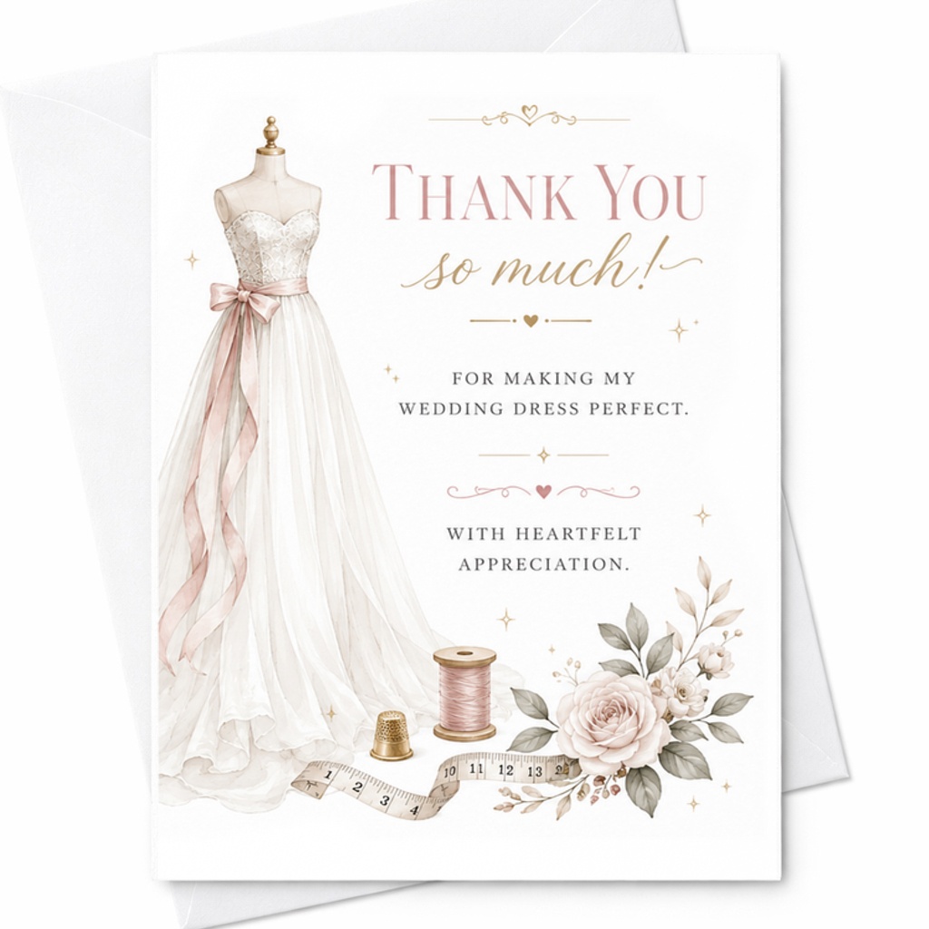 Thank You So Much For Making My Wedding Dress Perfect Card, Seamstress Thank You From The Bride Card C2065