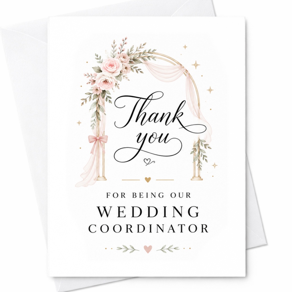 Thank You For Being Our Wedding Coordinator Card, Wedding Planner Thank You Card From Bride And Groom C2066