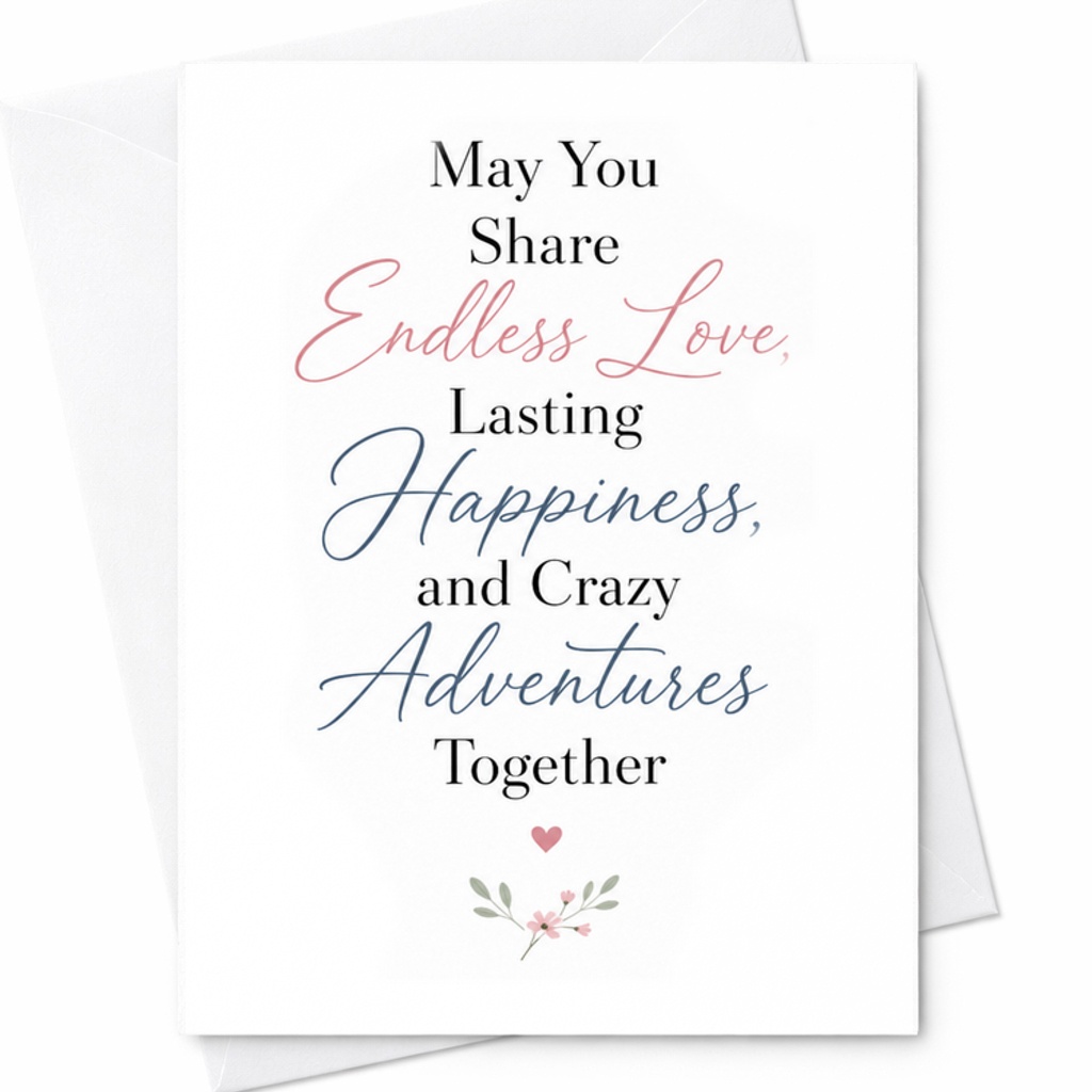 May You Share Endless Love Lasting Happiness and Crazy Adventures Together Wedding Card for Bride Groom Engagement Celebration C2070