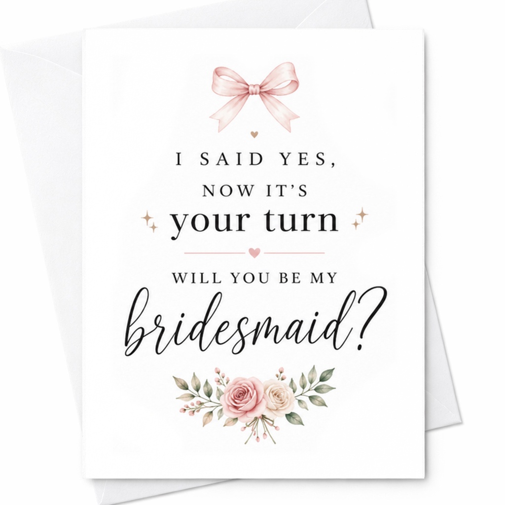 I Said Yes Now It's Your Turn Will You Be My Bridesmaid Proposal Card Wedding Party Invitation Cute Floral Design For Bridesmaid C2085