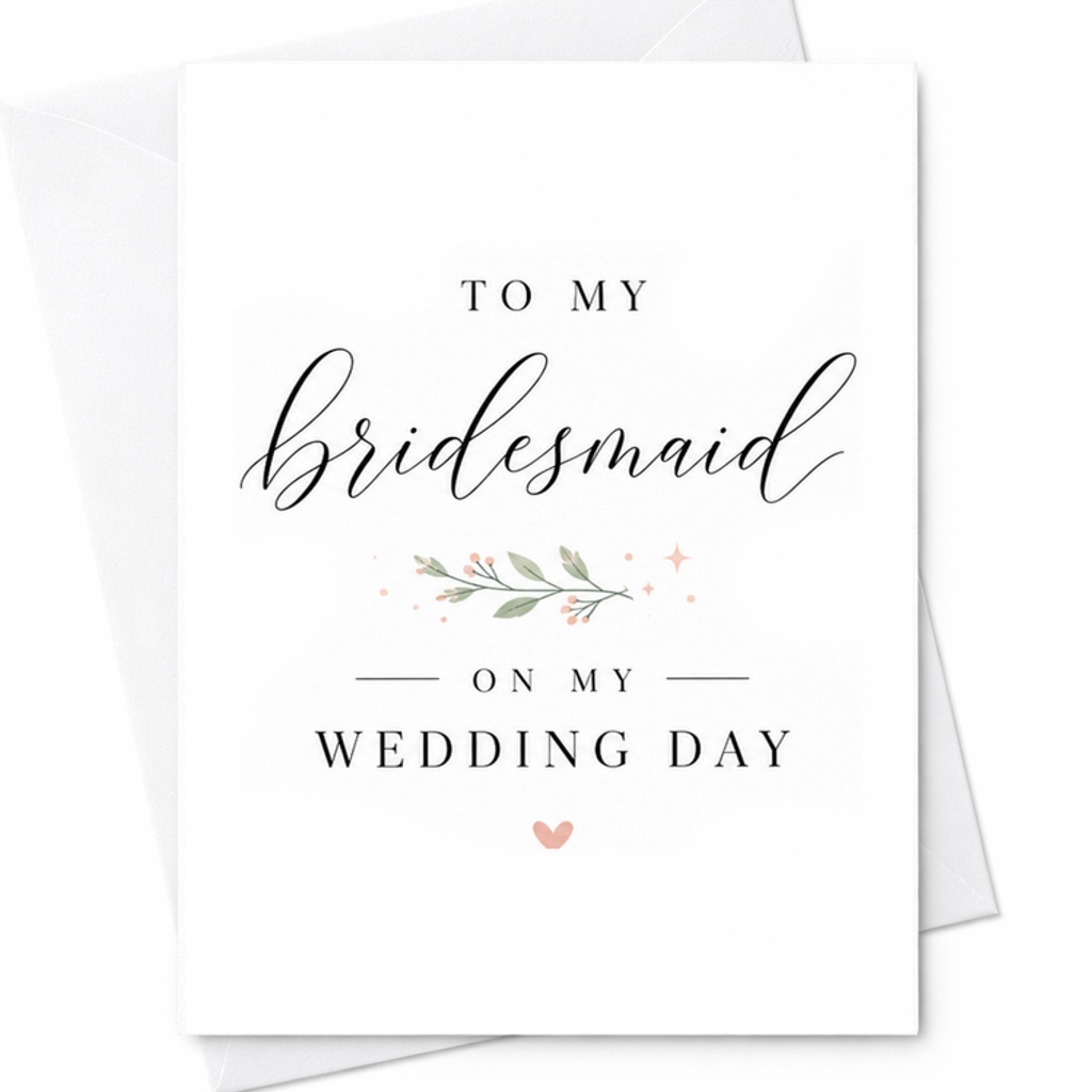 To My Bridesmaid On My Wedding Day Card Wedding Thank You Card For Bridesmaid Elegant Floral Design Sentimental Keepsake C2089