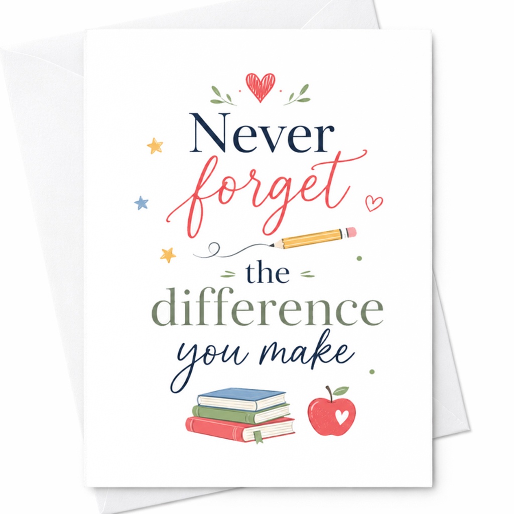 Never Forget The Difference You Make Thank You Card Teacher Appreciation Card Gratitude Card For Mentor Educator Inspirational C2094