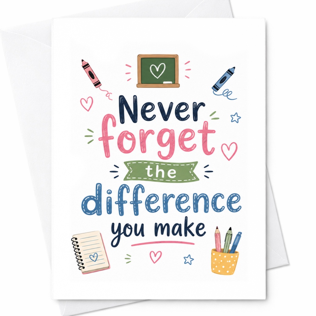 Never Forget The Difference You Make Inspirational Thank You Card Teacher Appreciation Card Gratitude Card For Mentor Or Coach C2095