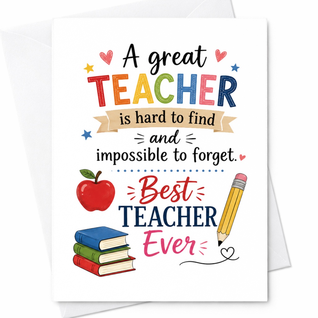 A Great Teacher Is Hard To Find And Impossible To Forget Best Teacher Ever Card Teacher Appreciation Thank You Card C2096