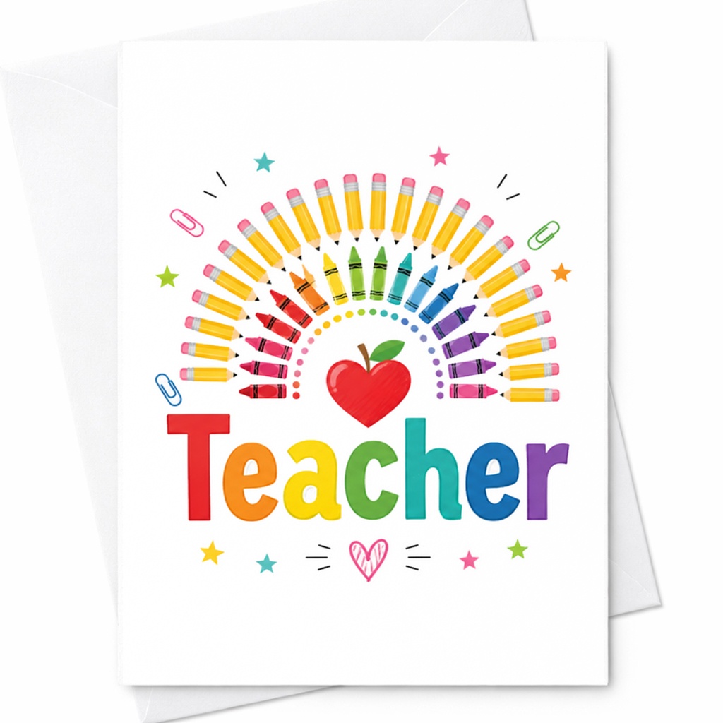 Teacher Appreciation Card Colorful Pencil Design Thank You Card For Teacher's Day End Of School Year Gift For Educators C2098