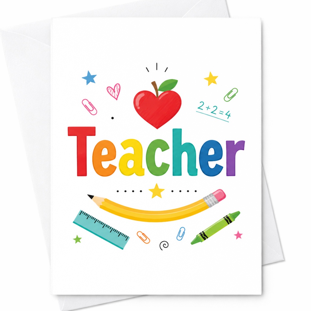 Teacher Appreciation Card Colorful Thank You Card For Teacher End Of School Year Card Cute Teacher Gift Card With Apple Design C2099