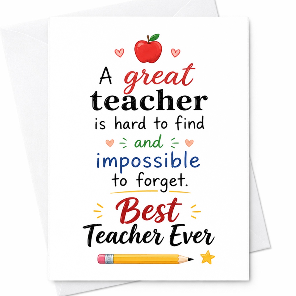 A Great Teacher Is Hard To Find And Impossible To Forget Best Teacher Ever Card Teacher's Day Appreciation Gift Cute C2106
