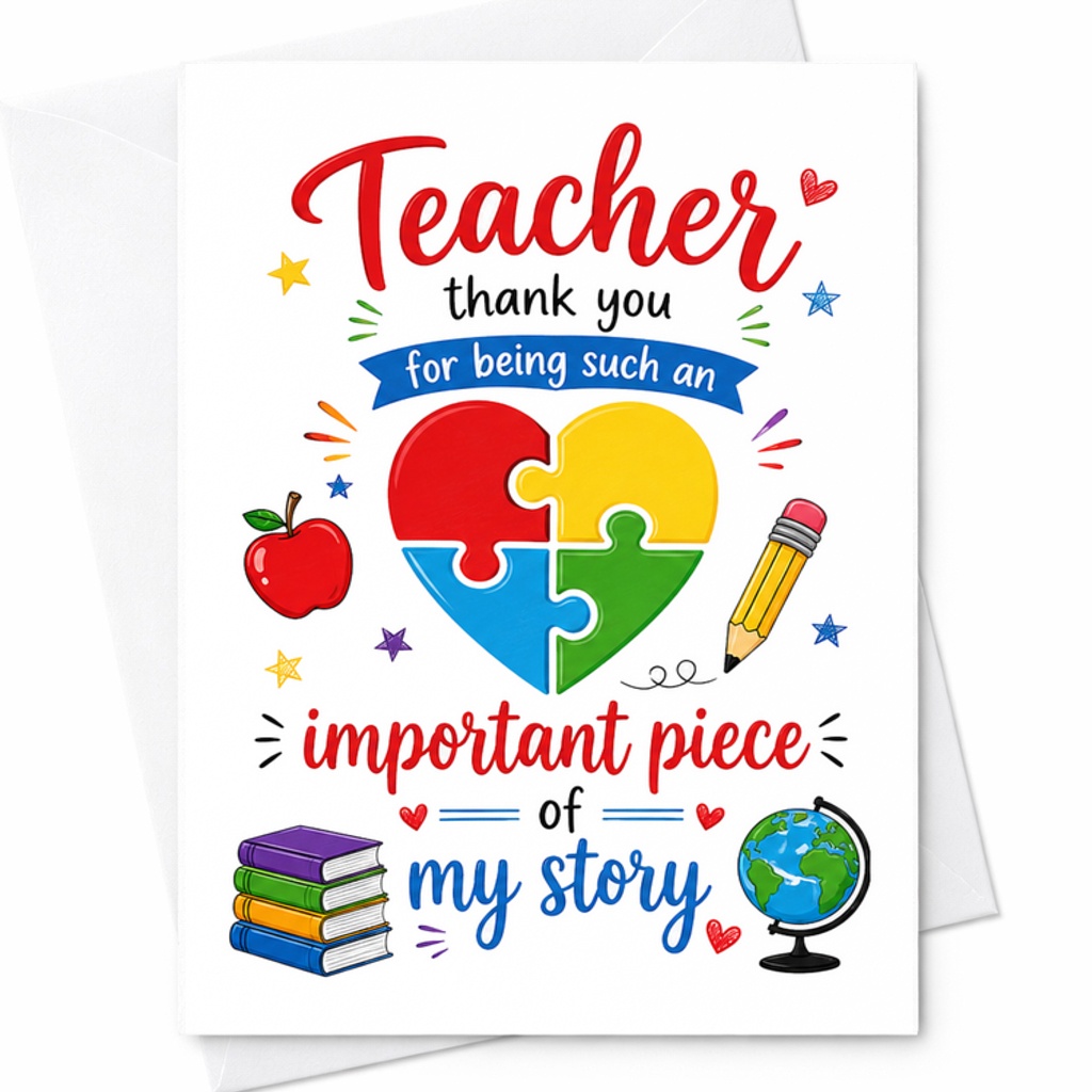 Teacher Thank You For Being Such An Important Piece Of My Story Teacher Appreciation Card Cute Thank You Card For Educators C2108