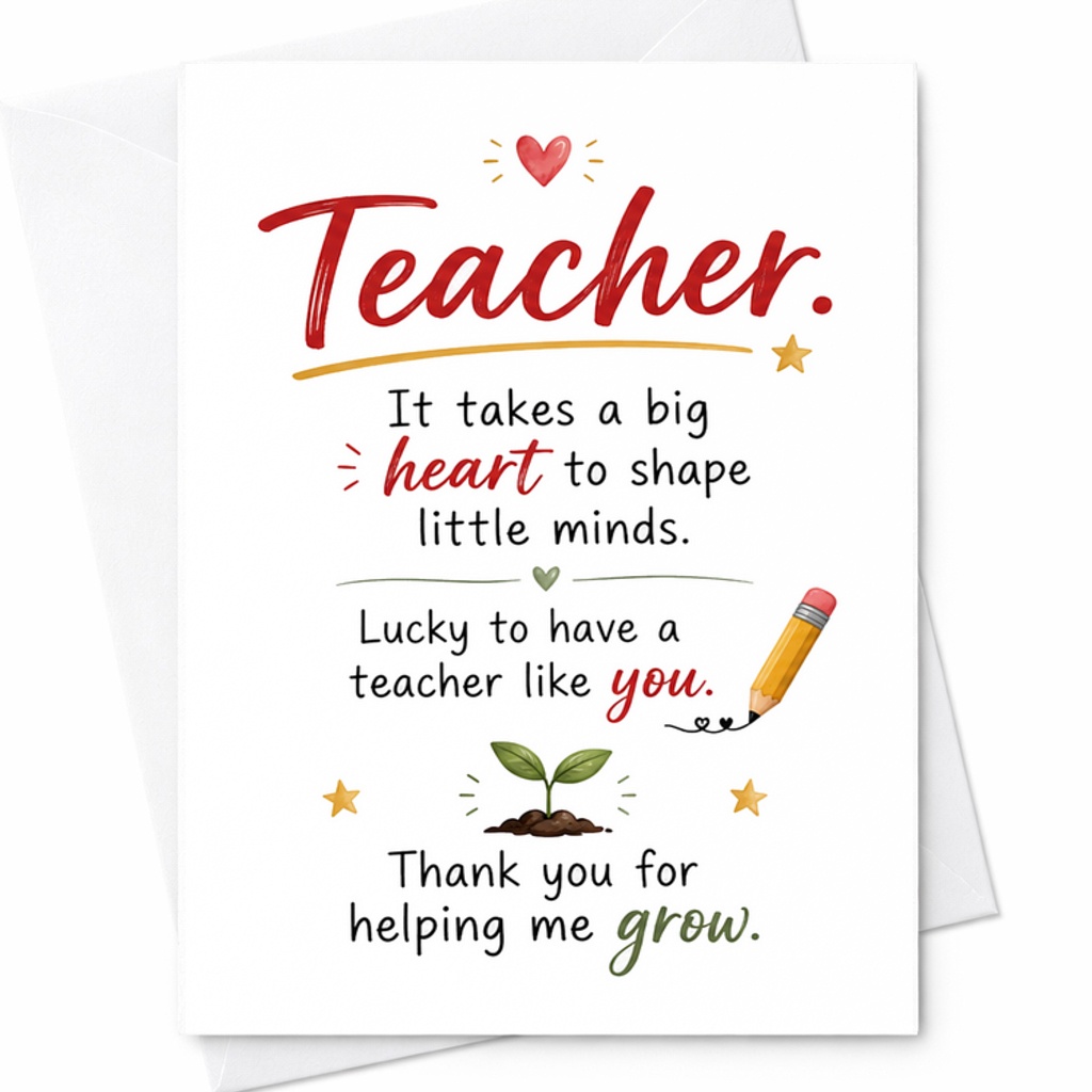Teacher It Takes A Big Heart To Shape Little Minds Thank You Card Teacher Appreciation Card Heartfelt Gratitude For Educators C2100