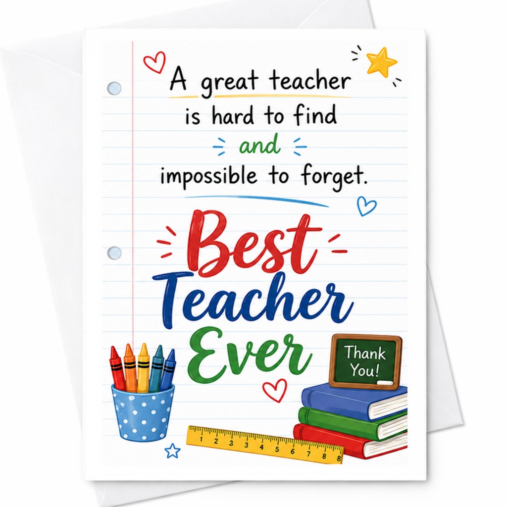 A Great Teacher Is Hard To Find Best Teacher Ever Thank You Card Teacher Appreciation Card For Mentor Educator Gratitude C2107