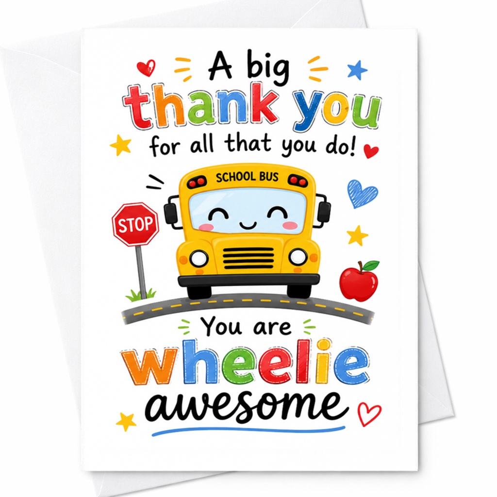 A Big Thank You For All That You Do You Are Wheelie Awesome Thank You Card School Bus Theme Teacher Appreciation Students C2112