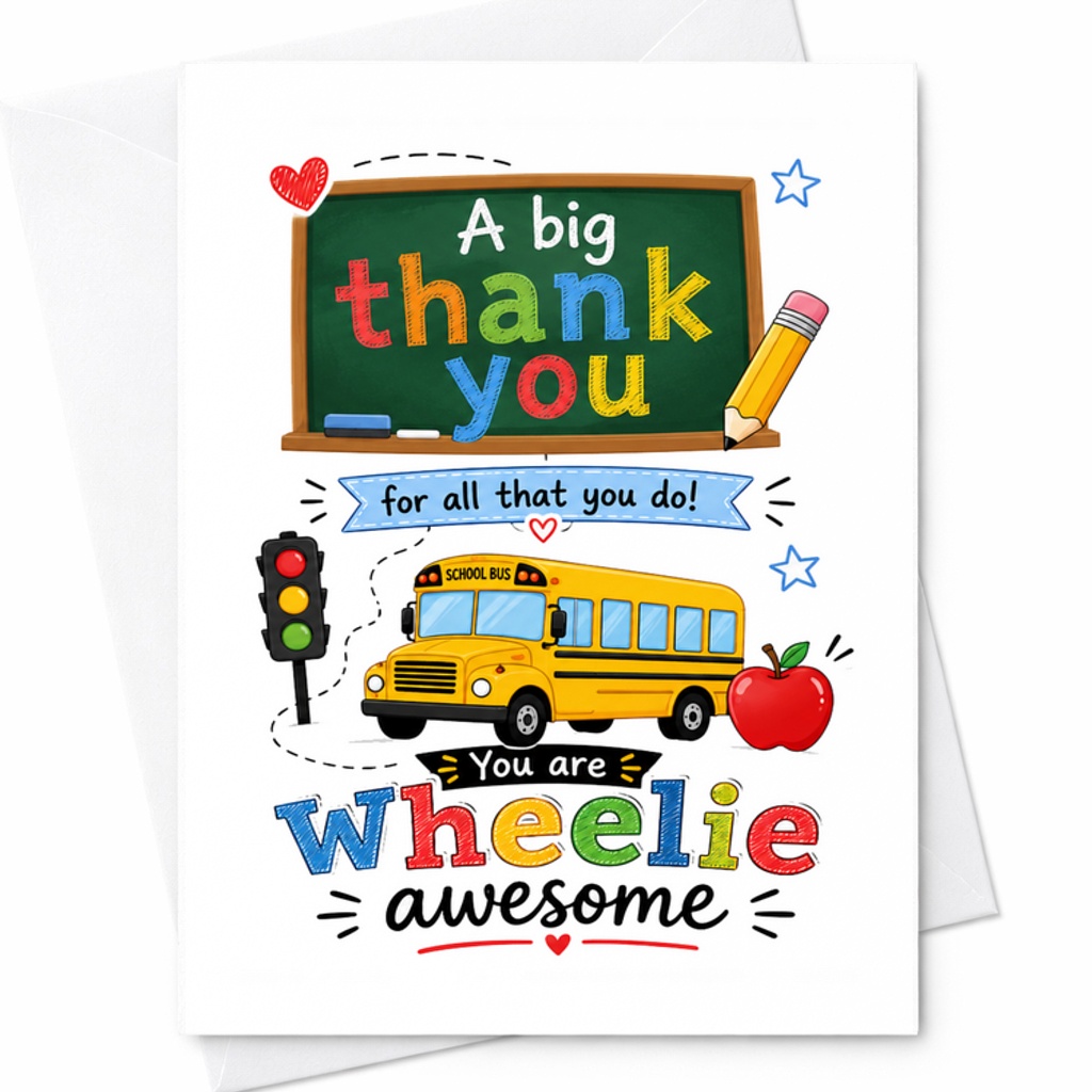 A Big Thank You For All That You Do You Are Wheelie Awesome Teacher Appreciation Card School Bus Cute Thank You Card C2113