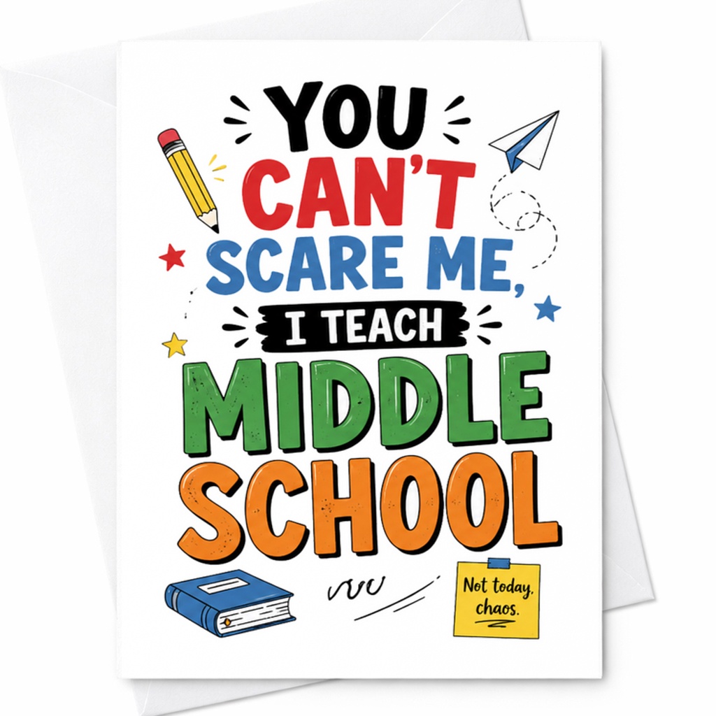 You Can't Scare Me I Teach Middle School Funny Teacher Card Educator Appreciation Gift For Middle School Teachers Classroom Decor C2114