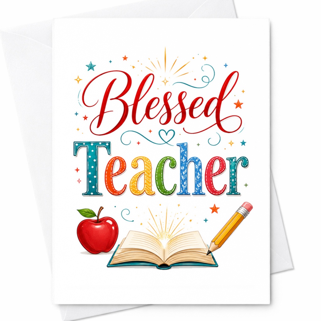 Blessed Teacher Appreciation Card Thank You Card For Teachers Cute Apple And Pencil Design Perfect For School Educators C2120