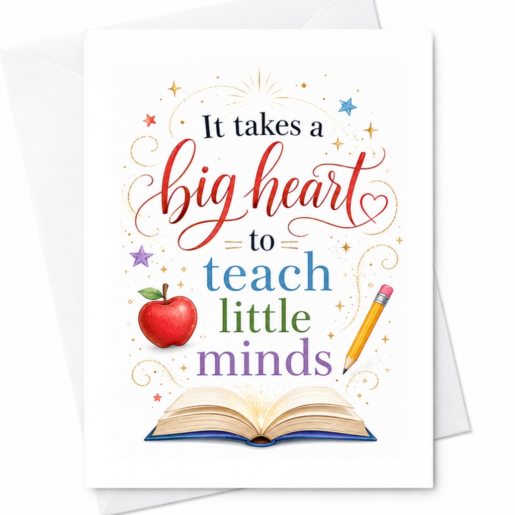 It Takes A Big Heart To Teach Little Minds Teacher Appreciation Card Thank You Card For Teacher End Of School Year Gift C2124