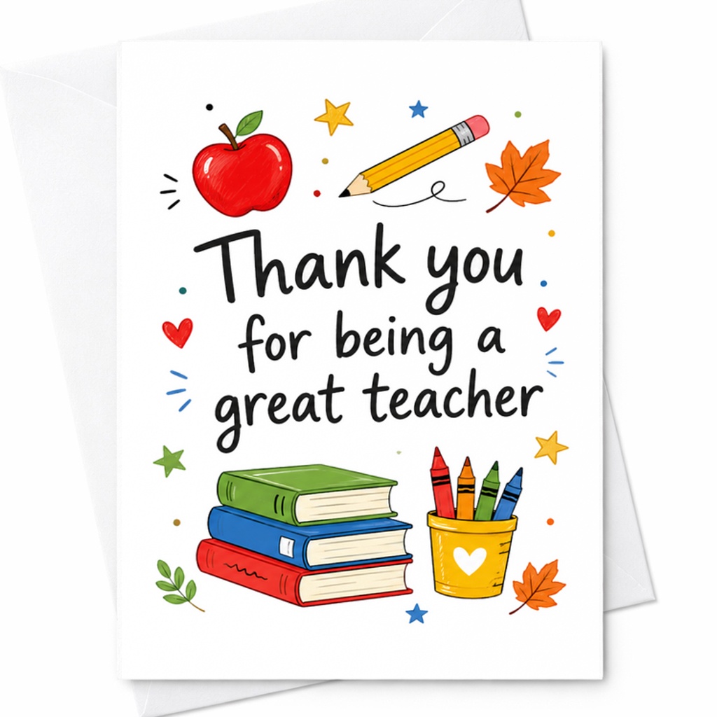 Thank You For Being A Great Teacher Card Teachers Day Appreciation Card For Educators Mentor Gift From Students Cute Design C2116