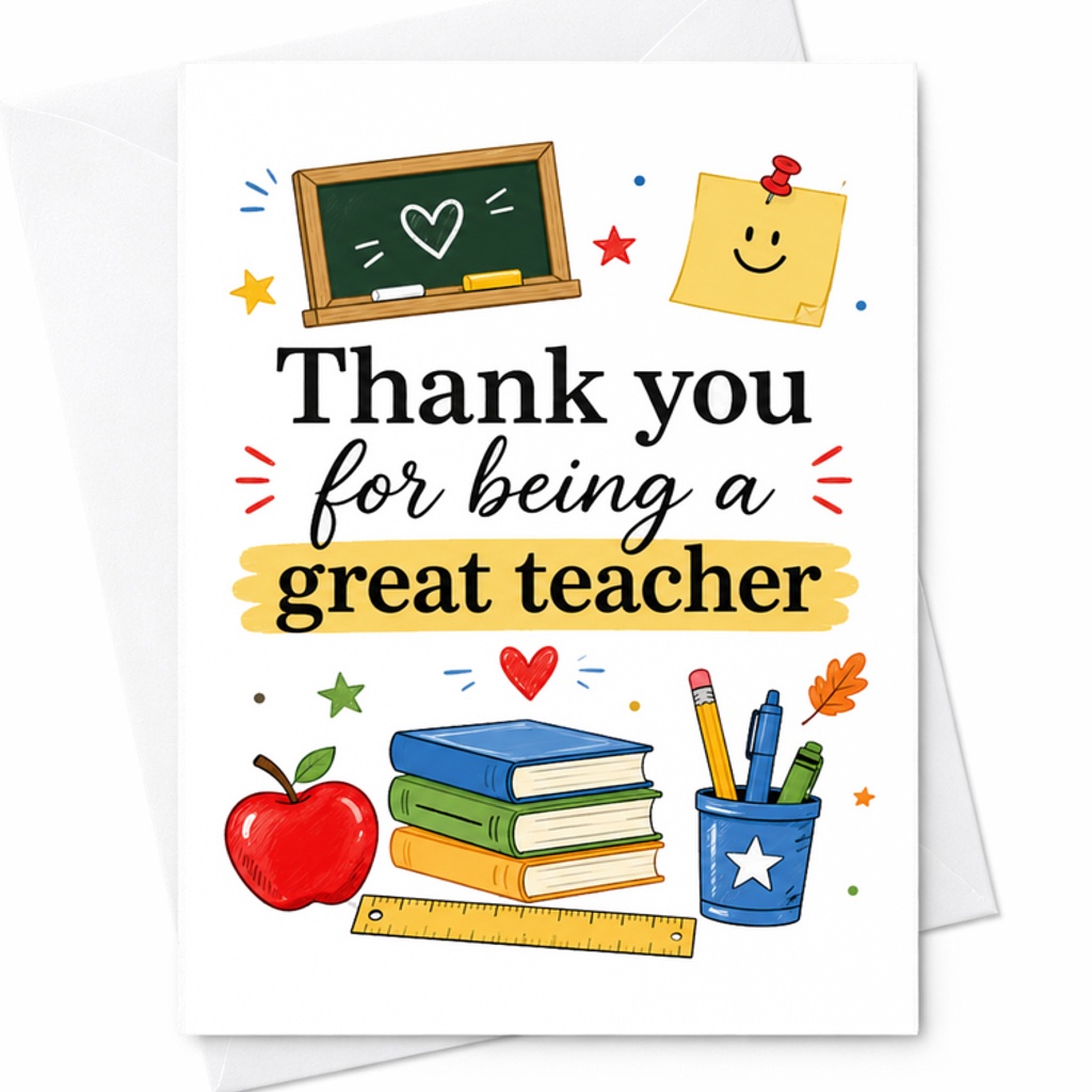 Thank You For Being A Great Teacher Card Appreciation Greeting Card For Teachers Cute Thank You Card For Educators School Staff C2117