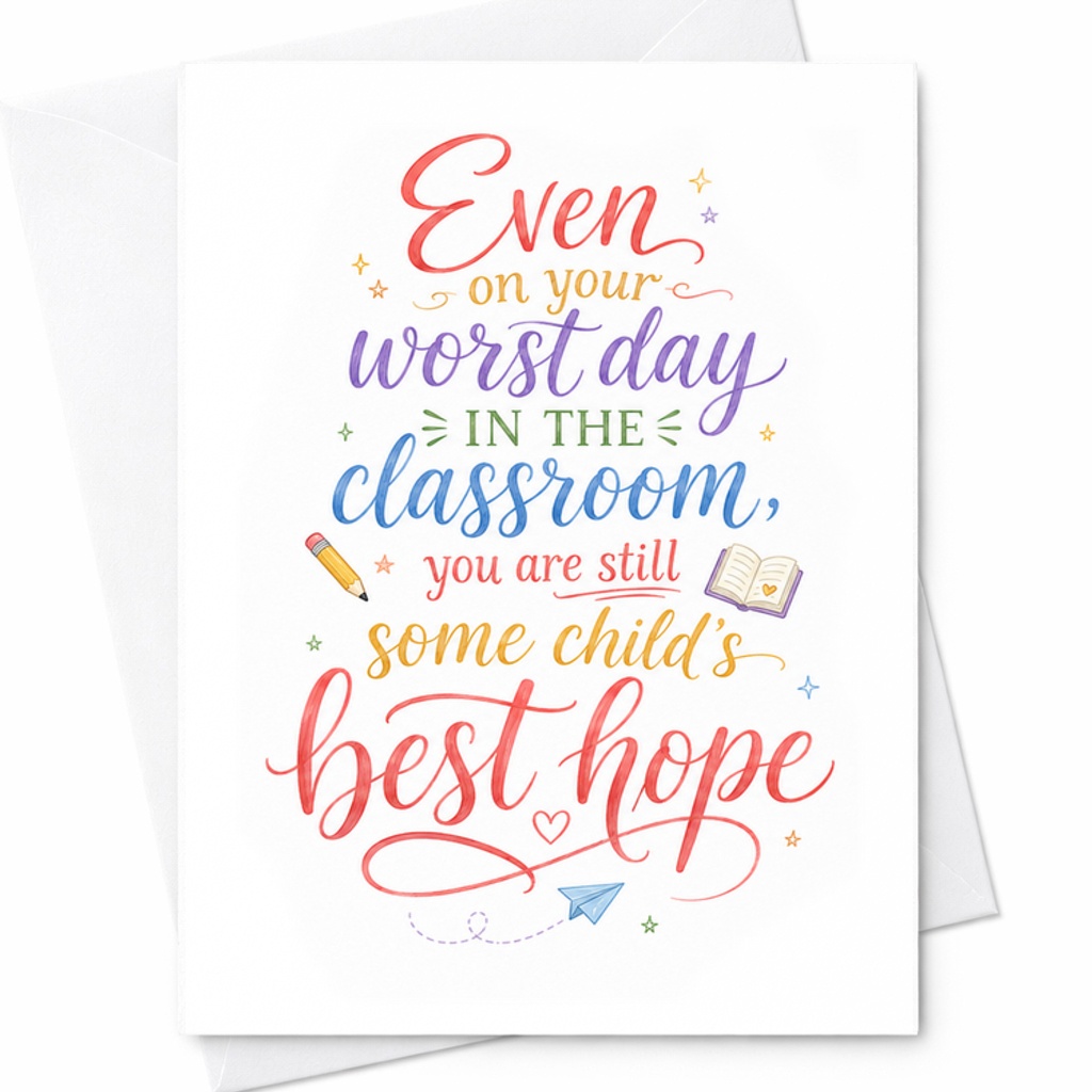 Even On Your Worst Day In The Classroom You Are Still Some Child's Best Hope Motivational Teacher Card Inspirational Gift C2126