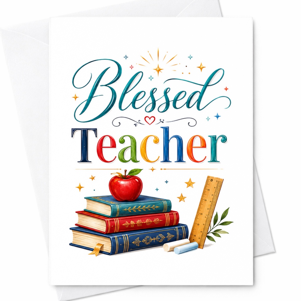 Blessed Teacher Thank You Card Teacher Appreciation Card For Educators Cute Apple And Books Design Perfect For End Of Year C2121
