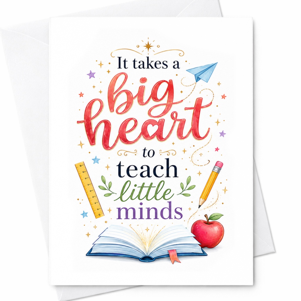 It Takes A Big Heart To Teach Little Minds Teacher Appreciation Card Cute Thank You Card For Educators End Of School Year Gift C2125