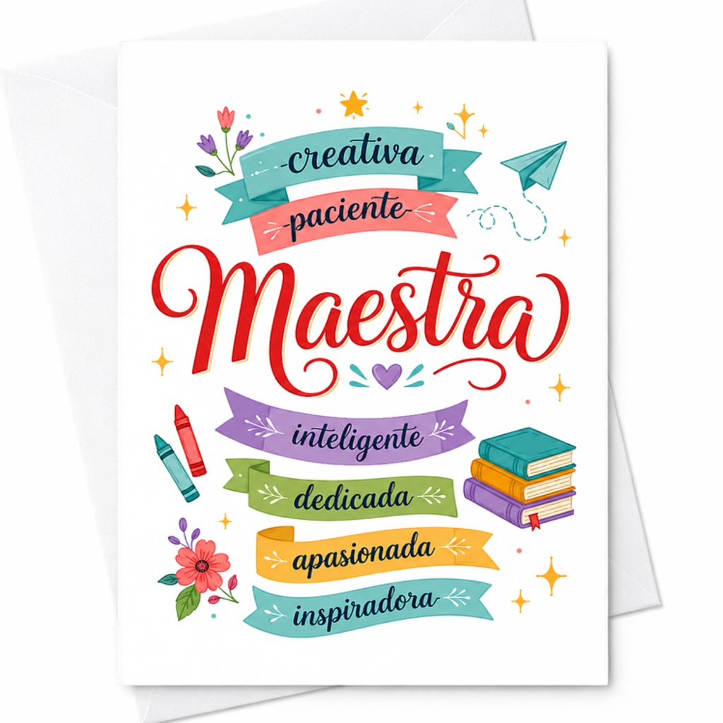 Creativa Paciente Maestra Inteligente Dedicada Apasionada Inspiradora Teacher Appreciation Card Thank You Gift For Educators C2139