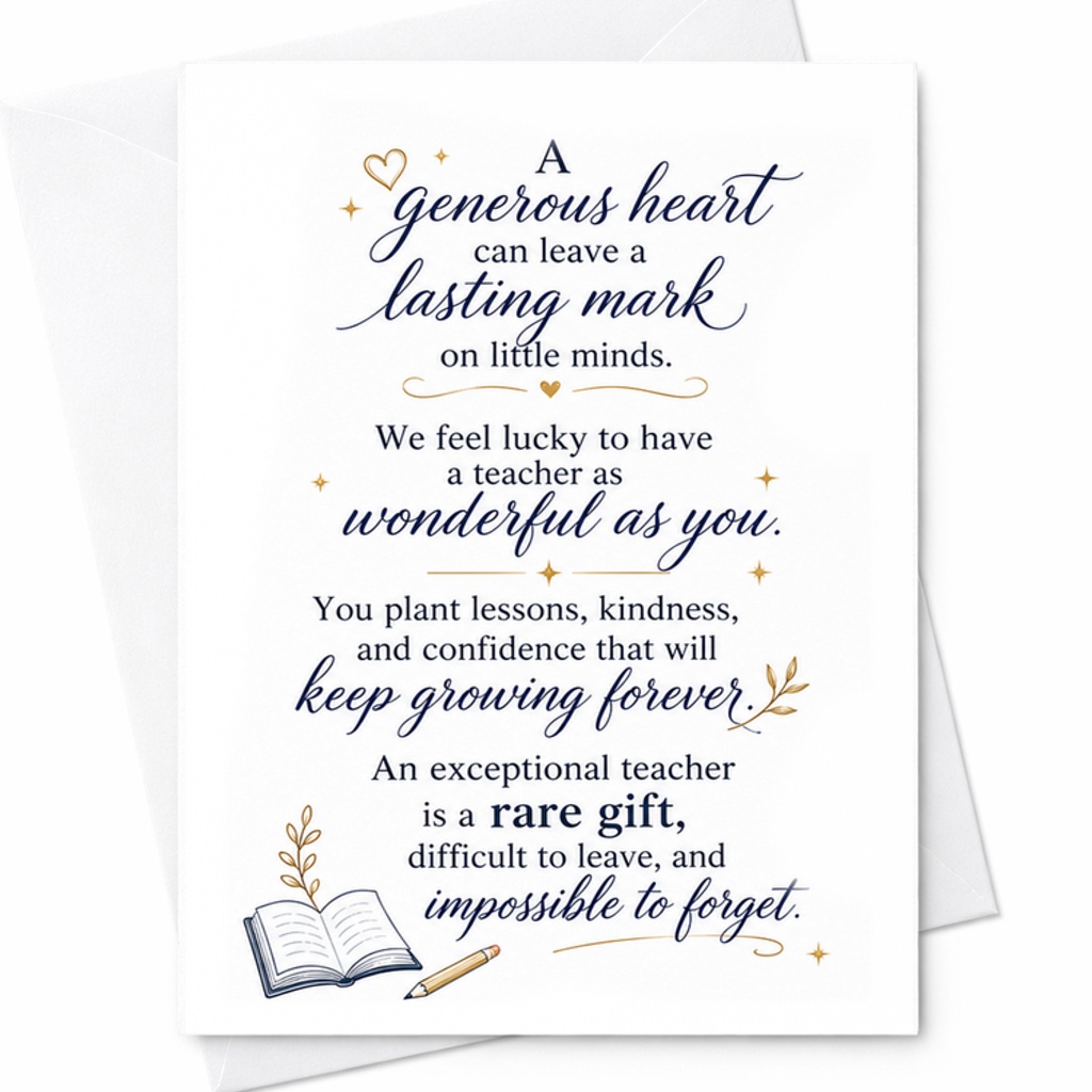 A Generous Heart Can Leave A Lasting Mark Teacher Appreciation Card Thank You Gift For Teacher Inspirational Greeting Card C2140