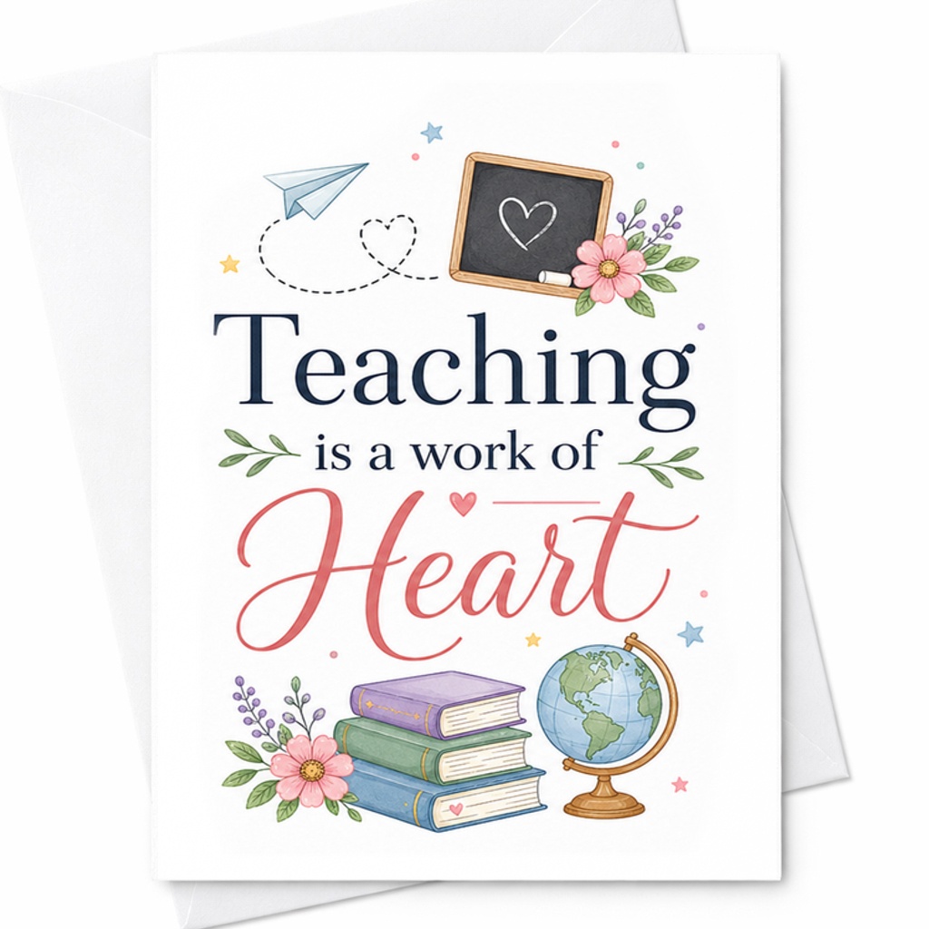 Teaching Is A Work Of Heart Thank You Card Teacher Appreciation Card Sweet Card For Educators End Of Year Gift For Teachers C2145
