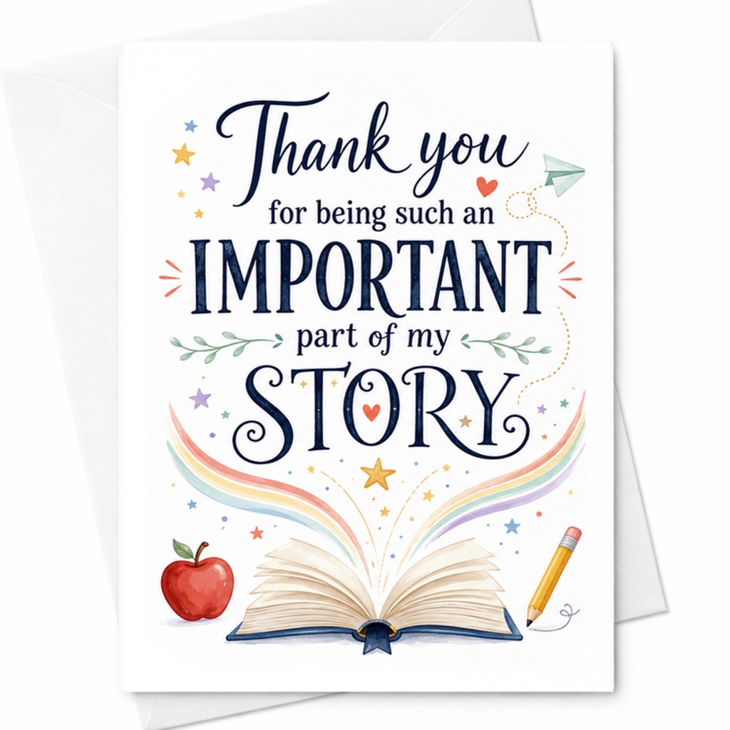 Thank You For Being Such An Important Part Of My Story Teacher Thank You Card Back To School Appreciation Gift Cute Design C2146