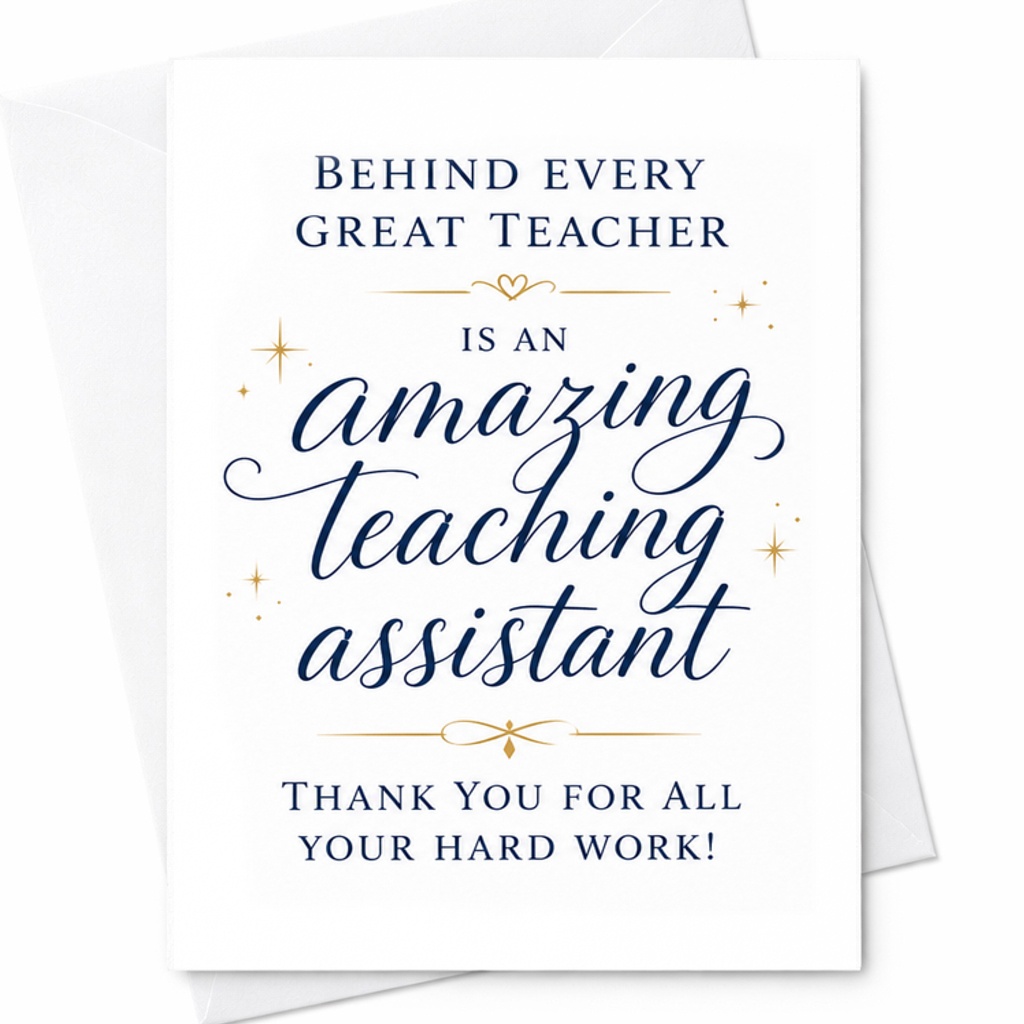 Behind Every Great Teacher Is An Amazing Teaching Assistant Thank You Card Appreciation For TA End Of Term Classroom Helper C2130