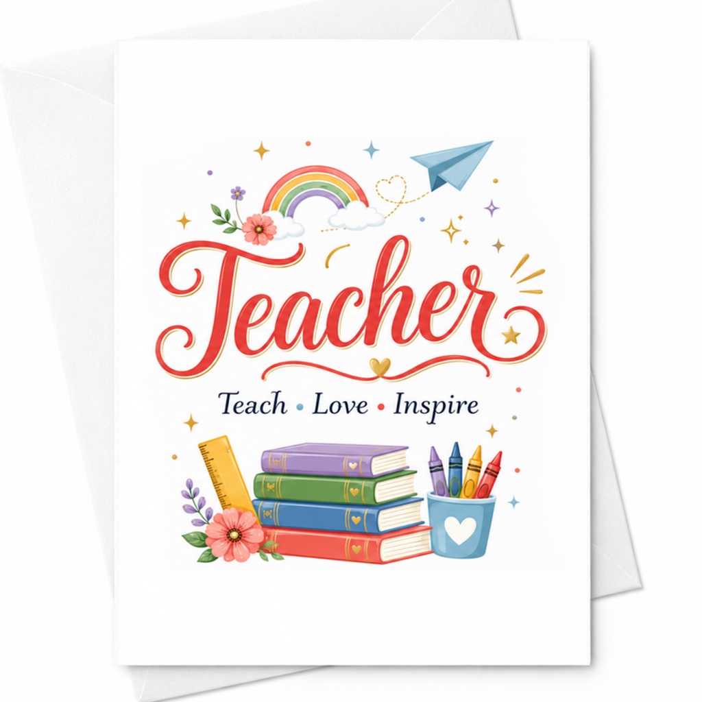 Teacher Teach Love Inspire Card Thank You Card For Teacher Appreciation Day Cute Greeting Card For Educators School Gift C2133