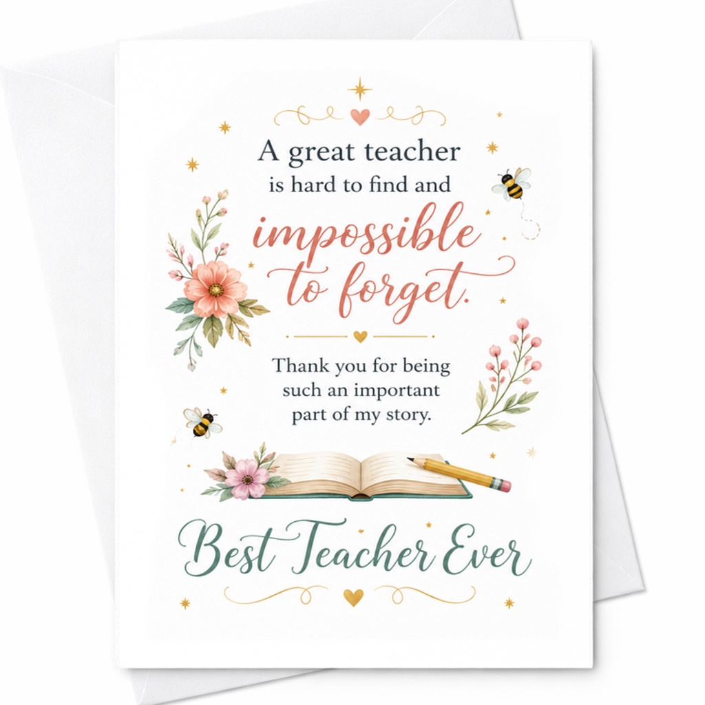 A Great Teacher Is Hard To Find And Impossible To Forget Teacher Appreciation Card Thank You Gift For Best Teacher Ever C2136