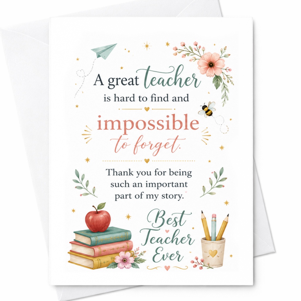 A Great Teacher Is Hard To Find And Impossible To Forget Thank You Card Best Teacher Ever Appreciation Card For Educators C2137