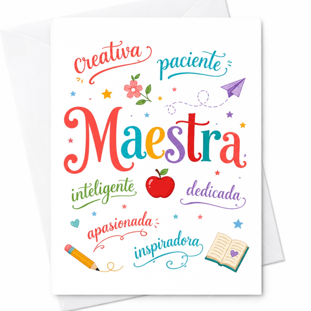 Maestra Creativa Paciente Inteligente Dedicada Apasionada Inspiradora Teacher Appreciation Card Thank You Card For Teacher C2138