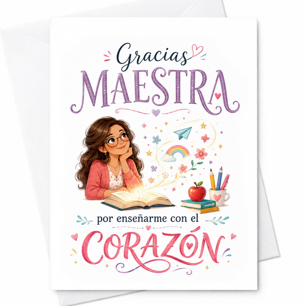 Gracias Maestra Por Enseñarme Con El Corazón Teacher Appreciation Card Thank You Card For Teacher Sweet Gratitude Card C2149