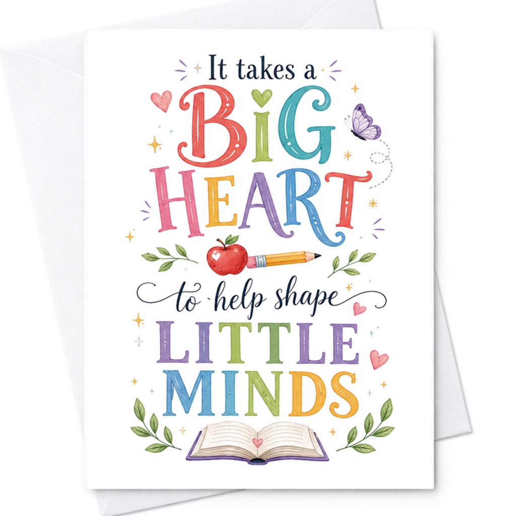 It Takes A Big Heart To Help Shape Little Minds Teacher Appreciation Card Thank You Card For Educators Cute School Design C2155