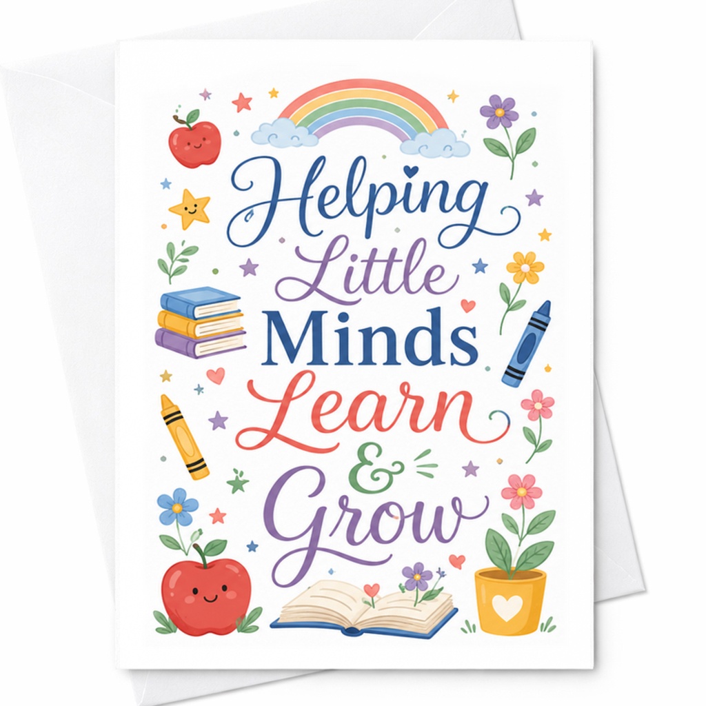 Helping Little Minds Learn & Grow Teacher Appreciation Card Cute Thank You Card For Kindergarten Preschool Teacher Gift C2156