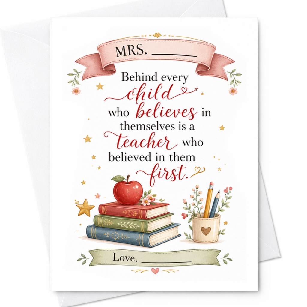Behind Every Child Who Believes In Themselves Is A Teacher Who Believed In Them First Teacher Appreciation Card Gift C2160