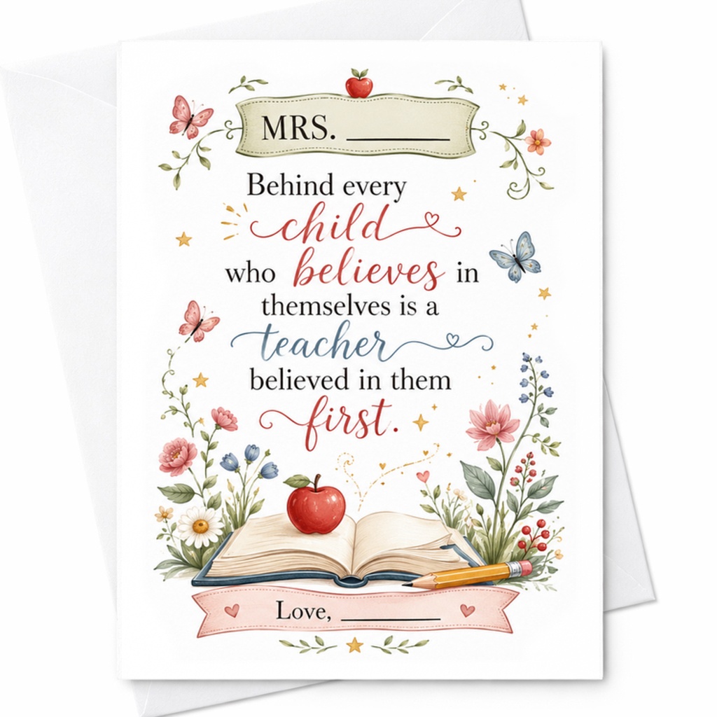 Behind Every Child Who Believes In Themselves Is A Teacher Believed In Them First Teacher Appreciation Card Thank You Gift C2161