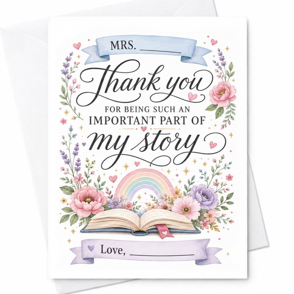 Thank You For Being Such An Important Part Of My Story Card Appreciation Card Teacher Mentor Gratitude Card Floral Design C2163