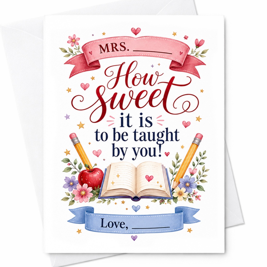 How Sweet It Is To Be Taught By You Teacher Appreciation Card Personalized Thank You Card For Mrs. Cute Floral Design C2172