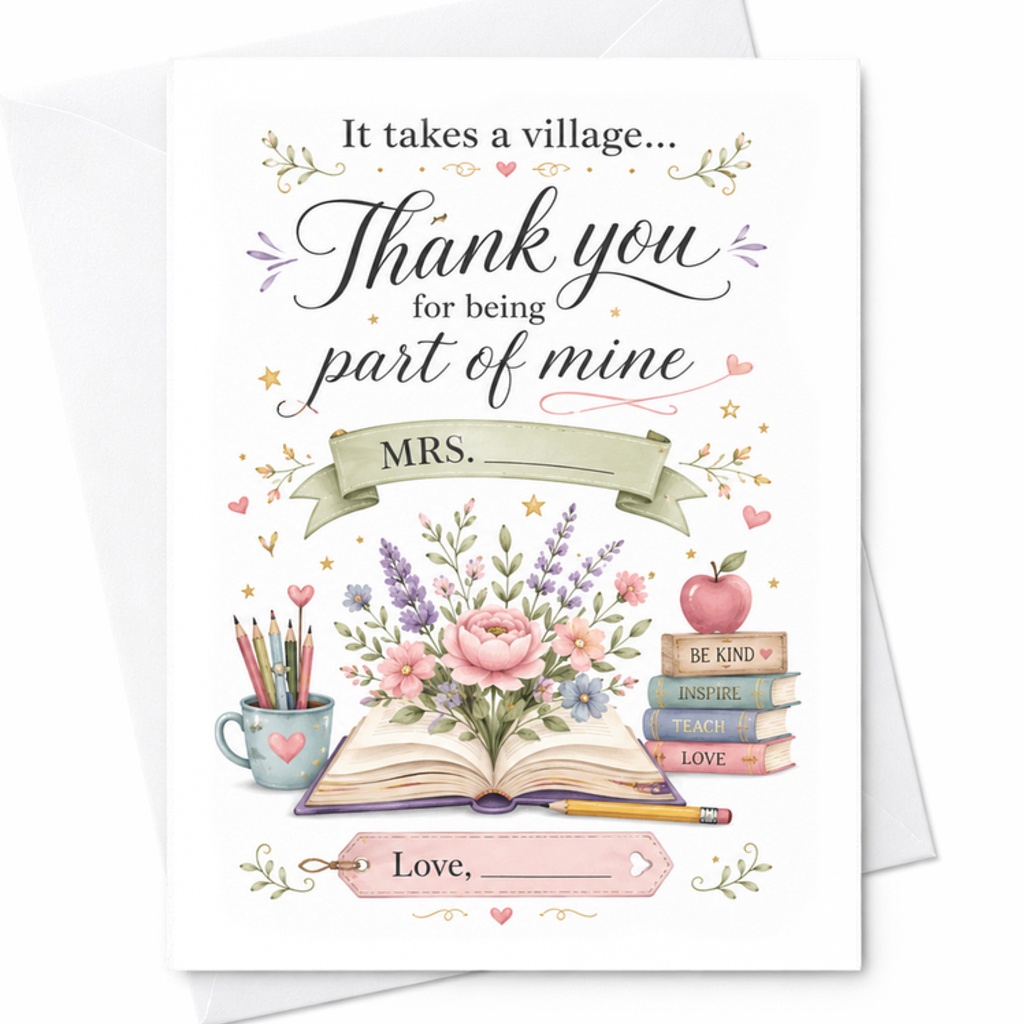 Thank You For Being Part Of Mine Teacher Appreciation Card Mrs. Gift Cute Floral Design Gratitude Card For Educator C2167