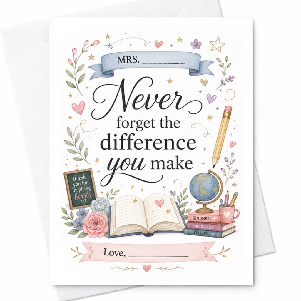 Never Forget The Difference You Make Teacher Appreciation Card Thank You Card For Educators Inspirational Gift For Teachers C2169